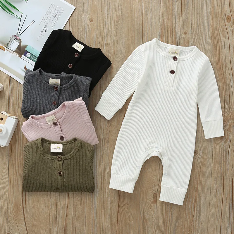 Комбинезон для новорожденных мальчиков от 0 до 18 месяцев, весенне-осенняя одежда для маленьких девочек мягкий хлопковый комбинезон в рубчик с длинными рукавами для младенцев