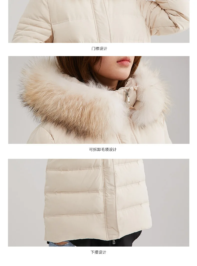 Yaloo/Yaloo down Jacket Women's Mid-length Winter New Style Korean-style Large Fur Collar Fashion Coat