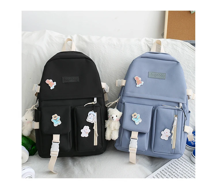 NEW 5 Piece Set backpacks fashion canvas kawaii female Korean Shoulder bag Casual College Students backpack School bag for girl