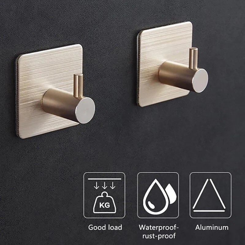 4pcs Rose Gold Aluminum Robe Hook Self Adhesive Wall Hook Towel Water-proof 