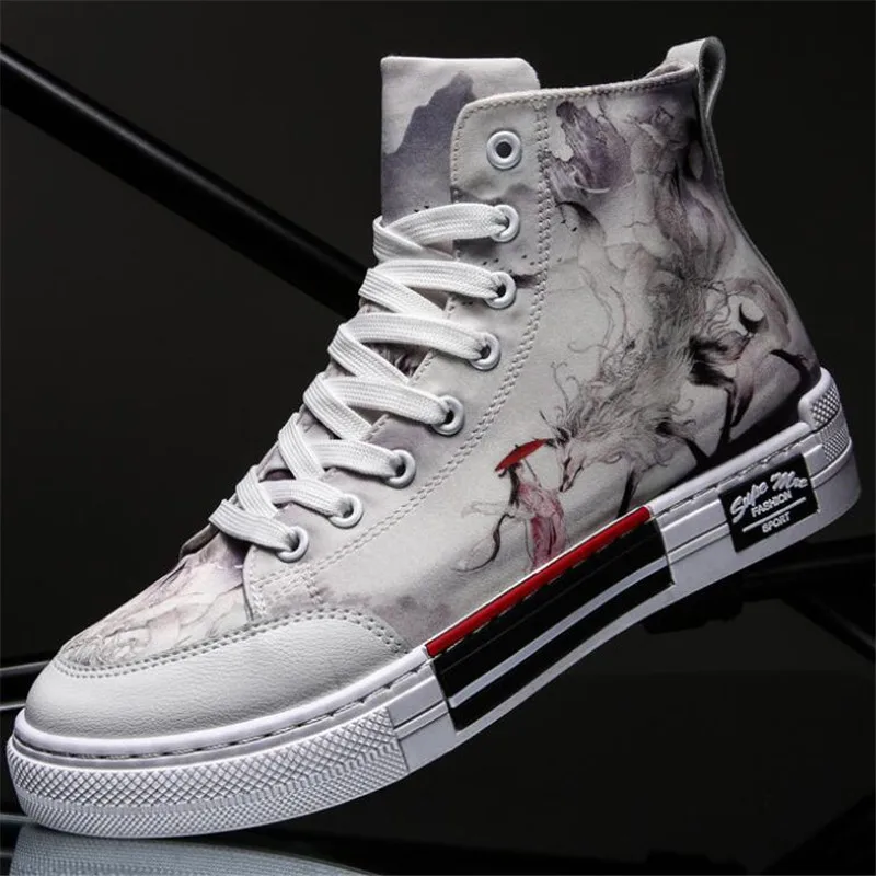 

New men shoes high canvas cartoon pattern comfortable breathable flat bottom wear-resistant non-slip design men shoes