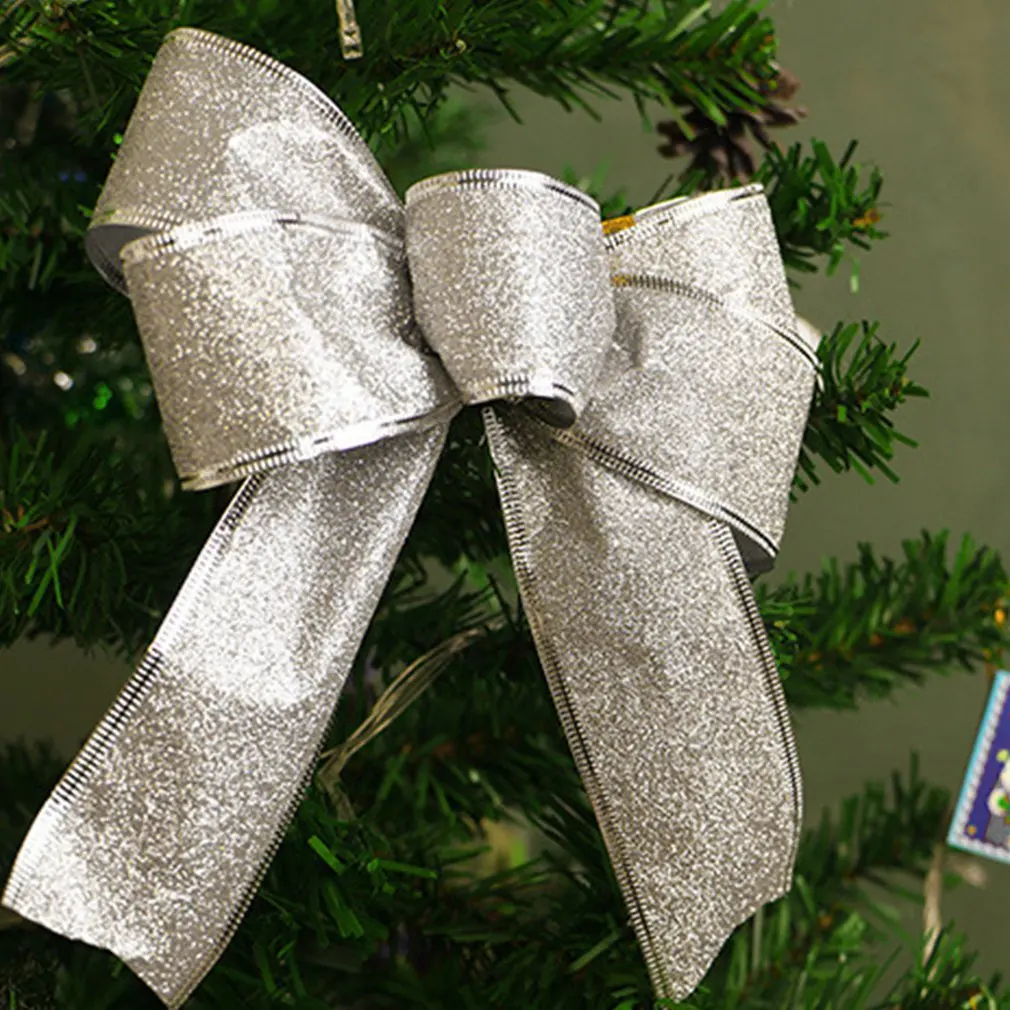 Бант для рождественской ёлки, украшение с узелком, рождественская елка, Рождественский цветок, искусственный цветок, семейный декор, серебро