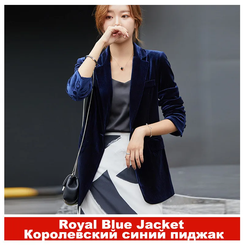 Женский пиджак золотого цвета, бархатная куртка, пальто для женщин, зима, новая Корейская версия, темперамент, офисный Женский блейзер, костюм ow0530 - Цвет: royal blue jacket