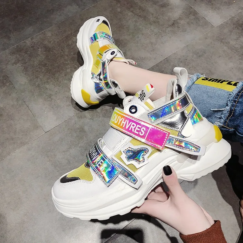 

Laser Dad Shoes Women's INS Fashion 2019 New Style Online Celebrity Women's Platform Thick Bottomed Mesh Breathable Colorful Ath