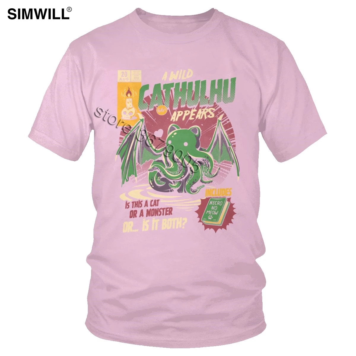 Забавная футболка с диким Cthulhu, летняя хлопковая Футболка с котом или монстром, футболка с короткими рукавами в стиле Харадзюку, Мужская футболка из фильма Kaiju loveccraft - Цвет: Розовый