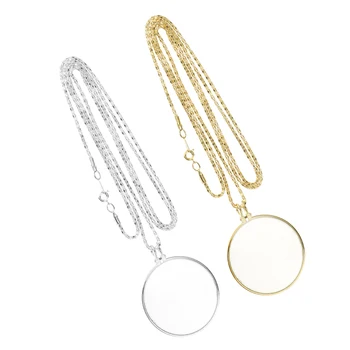 

2Pcs 5X Portable Jewelry Reading Magnifier Chain Pendant Necklace Loupe Glass