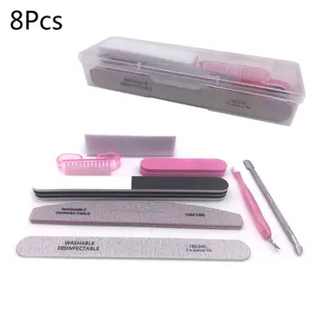 

8pcs/set Nail Kit Art Sand Files Buffer Sponge Block Brush Cuticle Pusher Gel Polish Set Acrylic Manicure Tools With Box Hot