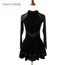 Взрослый ребенок латинский танец костюм марли с длинными рукавами платье латинского танца для женщин / ребенка платья латинского танца S-4XL