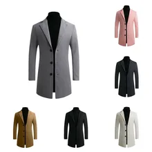 Модное мужское зимнее теплое мужское шерстяное пальто однотонное однобортное пальто из смесовой ткани Повседневный длинный приталенный Тренч Куртка Верхняя одежда размера плюс