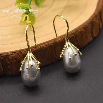 

GLSEEVO Silver 925 Jewelry Fresh Water Gray Pearl Earrings For Women Girl Engagement Birthday Boucles D Oreille Femmec GE0335D