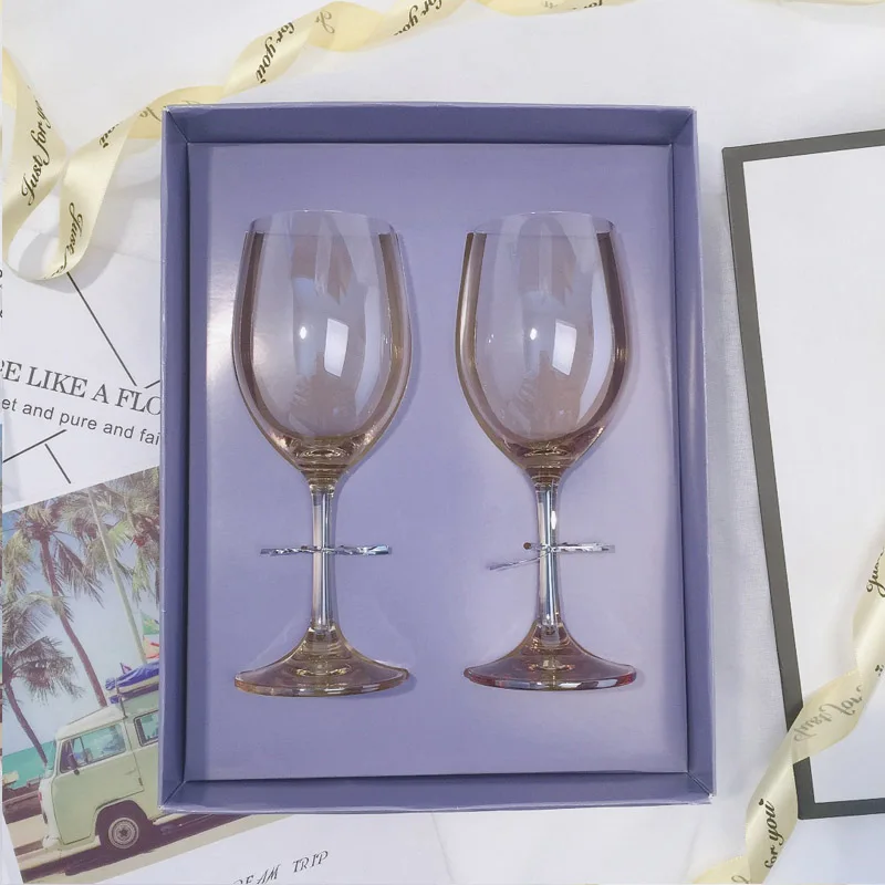 Amber 2 pcs 2 шт. хрустальные бокалы для шампанского, чашки, многократные бокалы для Свадебного Вина, бокалы для напитков, креативные питьевые бокалы, подарочная коробка - Цвет: Amber 2 pcs