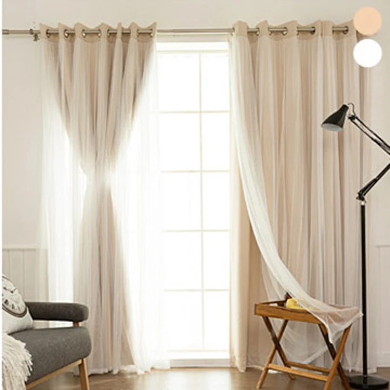 New Double-Layer Bedroom Thermal Insulated Dressing White Crushed Sheer x Blackout Curtains for Living Room Decoration
