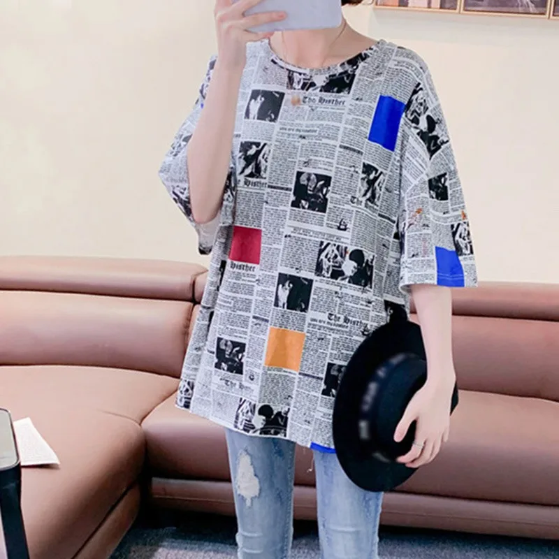 

2020 Summe Printed T-shirt women Loose Clothing Student Short-sleeved Round Neck Korean Summer Tshirt Top