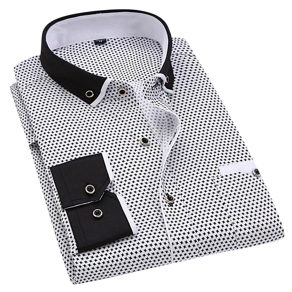 JAYCOSIN рубашки Camisa Masculina с принтом, Клетчатая Мужская рубашка с длинными рукавами, повседневные рубашки для мужчин, облегающие офисные рубашки, топы 19SEP27
