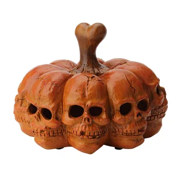 

Halloween Portable Pumpkin Lantern Resin LED Pumpkin Lantern 8-sided Skull Night Light Festive Decorative Light Table Decoration