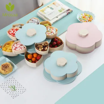 

Petal Shape Rotating Snack Box Candy Tray Food Storage Box Wedding Candy Plates Double Layer Nuts Dried Fruit Organizer Case
