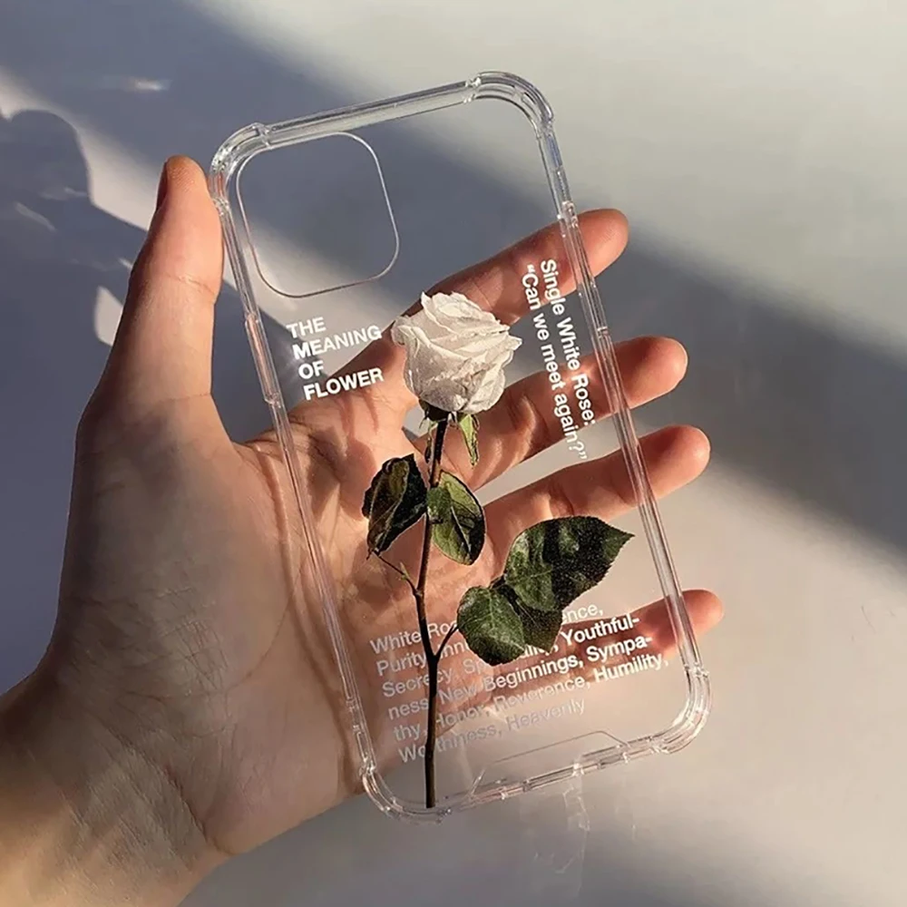 Graceful White Rose Transparent Soft TPU Phone Case Cover