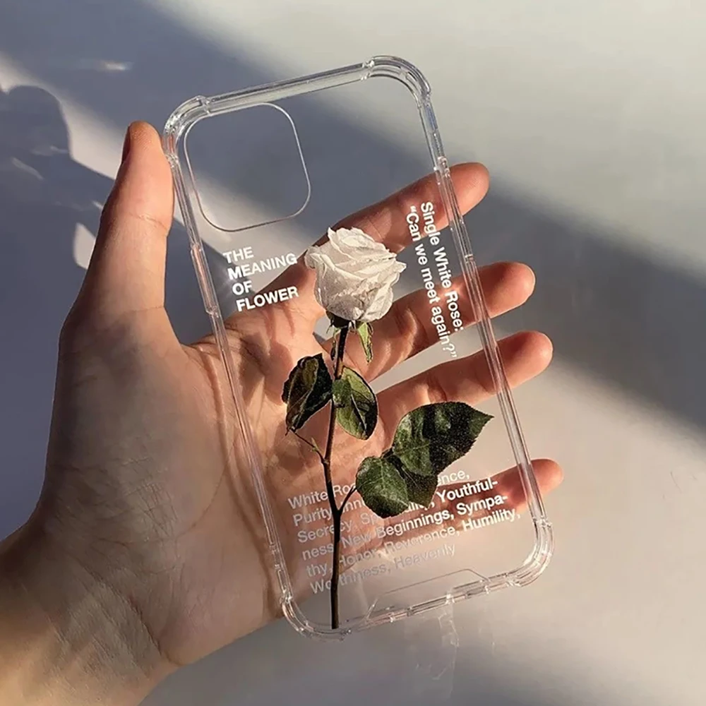 Graceful White Rose Transparent Soft TPU Phone Case for iPhone XR X XS Max 13 Pro Max 12 11 7 8 plus SE 2020 Printing Cover iphone 13 leather case