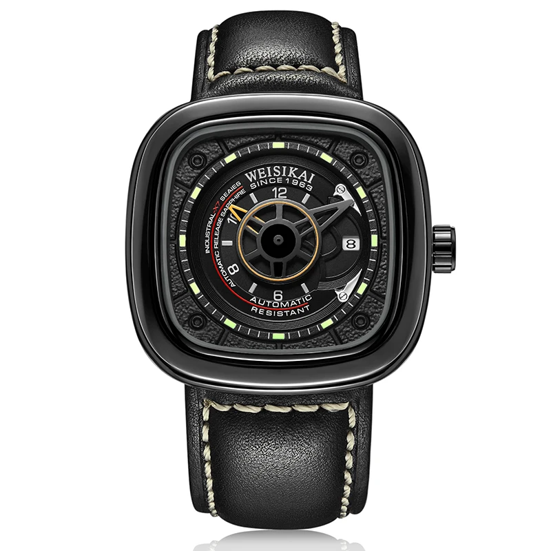 WEISIKAI высококачественные роскошные дизайнерские Брендовые спортивные механические часы для мужчин с кожаным ремешком 30 м Водонепроницаемые карнавальные автоматические часы