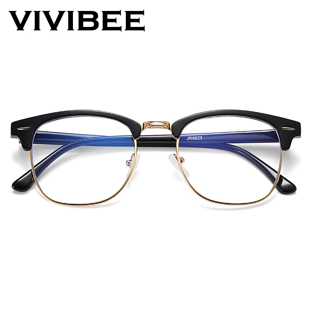 VIVIBEE Vintage Anti Blue Light Blocking Glasses Men Square Ray Filter Women Gaming Eyeglasses Black Frames Computer Eyewear 