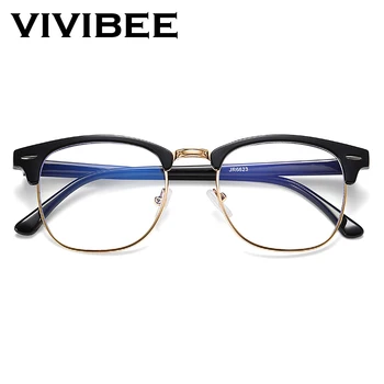 

VIVIBEE Classic Semi Rimless Anti Blue Light Glasses Men Square Anti Ray Eyeglasses Frames Computer Women Gaming Goggles