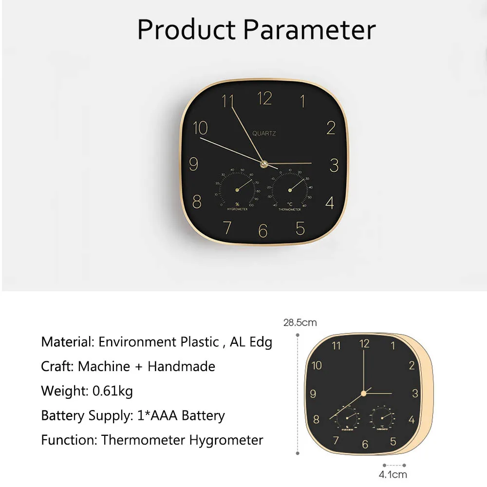 12 дюймов 31 Часы на стену домашний креативный металлический корпус часы черный европейский стиль настенные часы с термометром гигрометр домашний декор