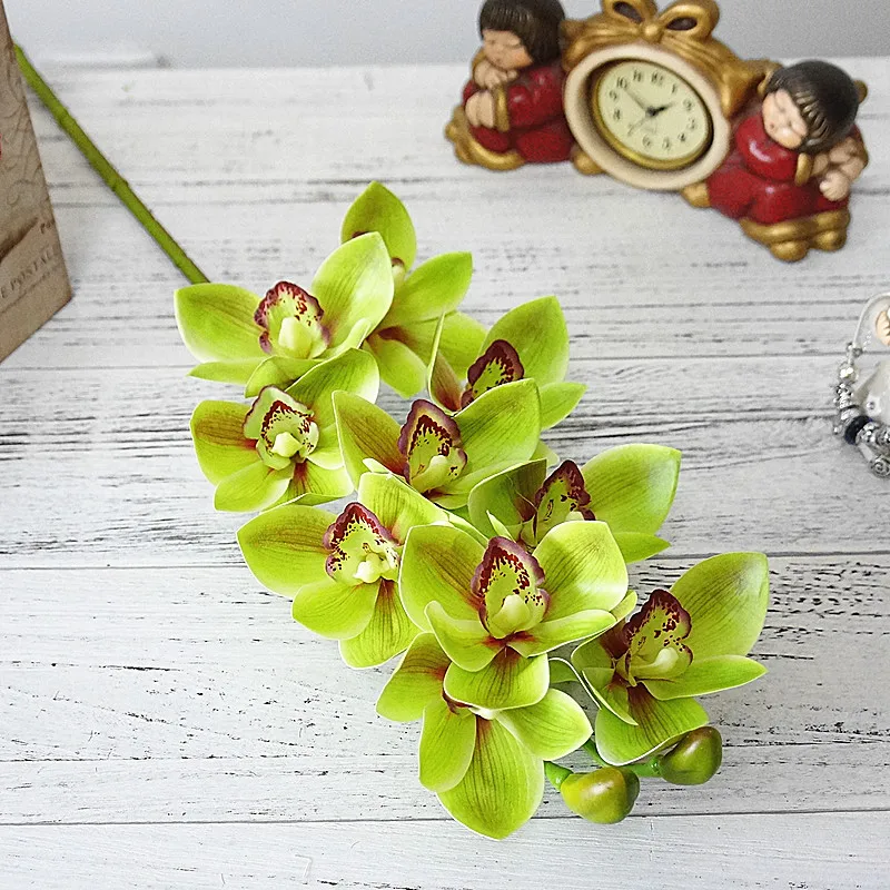 Lussuoso Grande Ramo Di Cymbidium Real Touch Stampa 3D Orchidea Fiori Artificiali Soggiorno Decorazione Flores Artificiales