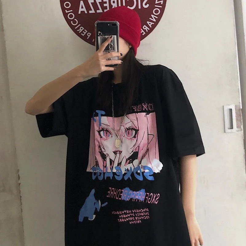 Hacdf17690ff44c4b8f18395448f3844eM - Anime Oversized Short-Sleeve Streetwear T-Shirt
