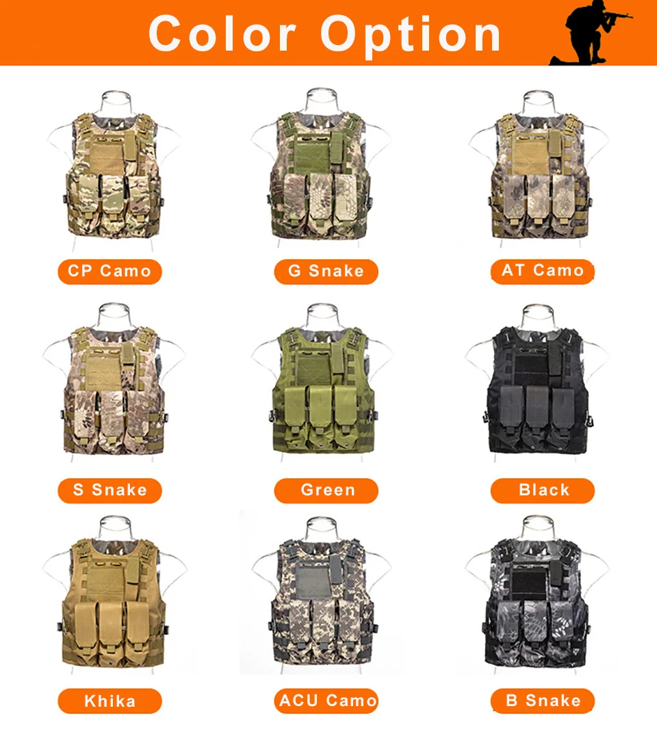 Airsoft Military Gear Tactical Vest Molle Combat Assault Plate Carrier Tactical Vest 7 Colors CS Ou