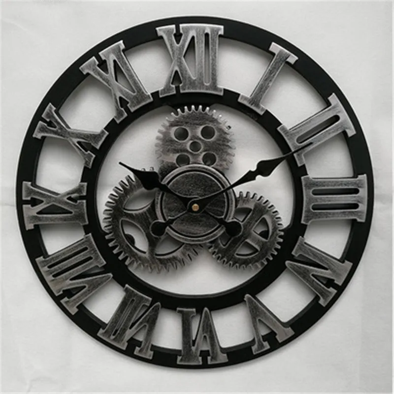

40/50/60Cm Vintage Gear Clock 3D Retro Rustic Wall Clock Living Room Mute Quartz Clock Custom Creative Wooden Vintage Wall Decor
