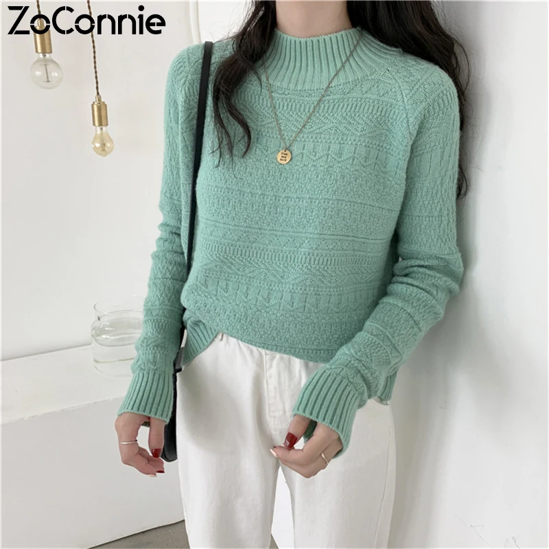 Женский свитер 2019 осень зима Повседневный однотонный вязаный женский пуловер с