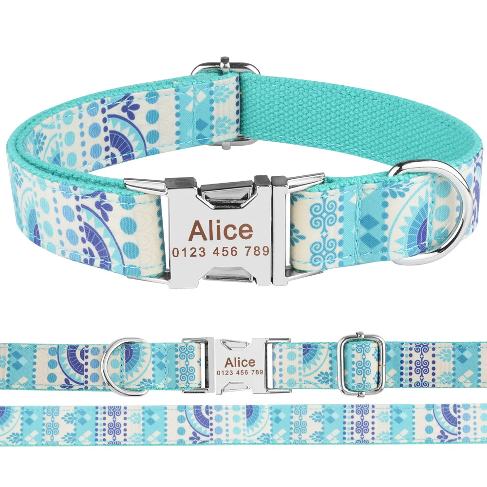 AiruiDog Adjustable Dog Collar Personalized Name Engraved Nylon Small Medium Large Dogs 