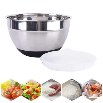 

Stainless Steel Mixing Bowl With Lid and Silicone Non-Slip Bottom Kitchen Utensil Bowl For Salad Bread Pastries Cake Bowl Tool