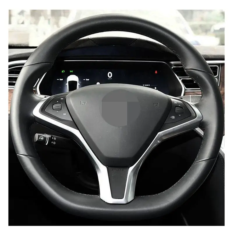 Черная искусственная кожа DIY сшитый вручную чехол рулевого колеса автомобиля для Tesla модель X 2012- Tesla Модель S 2009