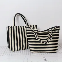 Черно-белые сумки в полоску, маленькая сумка для переноски, плотная, прочная сумка в коробке, ручная, маленькая тканевая сумка, художественная, японская