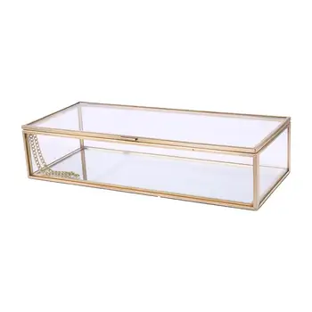 

Rustic Wedding Ring Box Geometric Storage Holder Transparent Glass Jewelry Decor