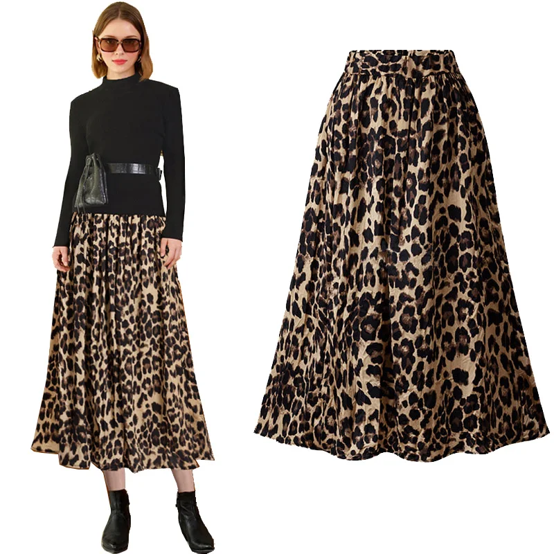 

TOTRUST Elegant Leopard Skirt Women A Line Ladies Mid Print Skirt Plus Size S 6XL High Waist Elastic Skirt Faldas Saia Femininas