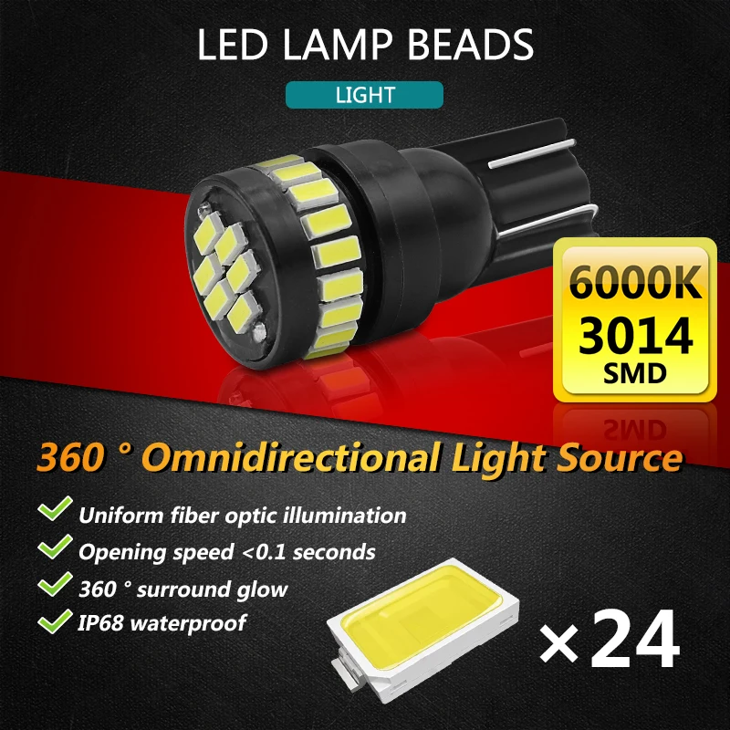 2 шт. T10 светодиодный Canbus W5W светодиодный лампы авто лампы 3014 24SMD интерьера автомобиля светильник 194 168 светильник s лампы белого цвета для A4 A6 E46 MK4 E39