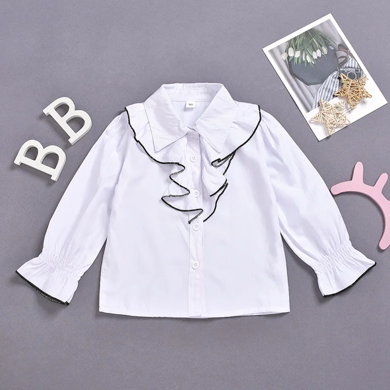 От 2 до 7 лет; детская одежда для девочек; детская блузка; рубашка с длинными рукавами для девочек; хлопковая Милая белая рубашка с квадратным воротником и расклешенными рукавами