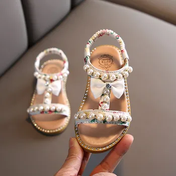 

Baby Little Girls Summer Pearl Sandals 2020 New Beading Bow Princess Dress Shoes Flat Beach Toddler Sandals 1 2 3 4 5 6 Year Old