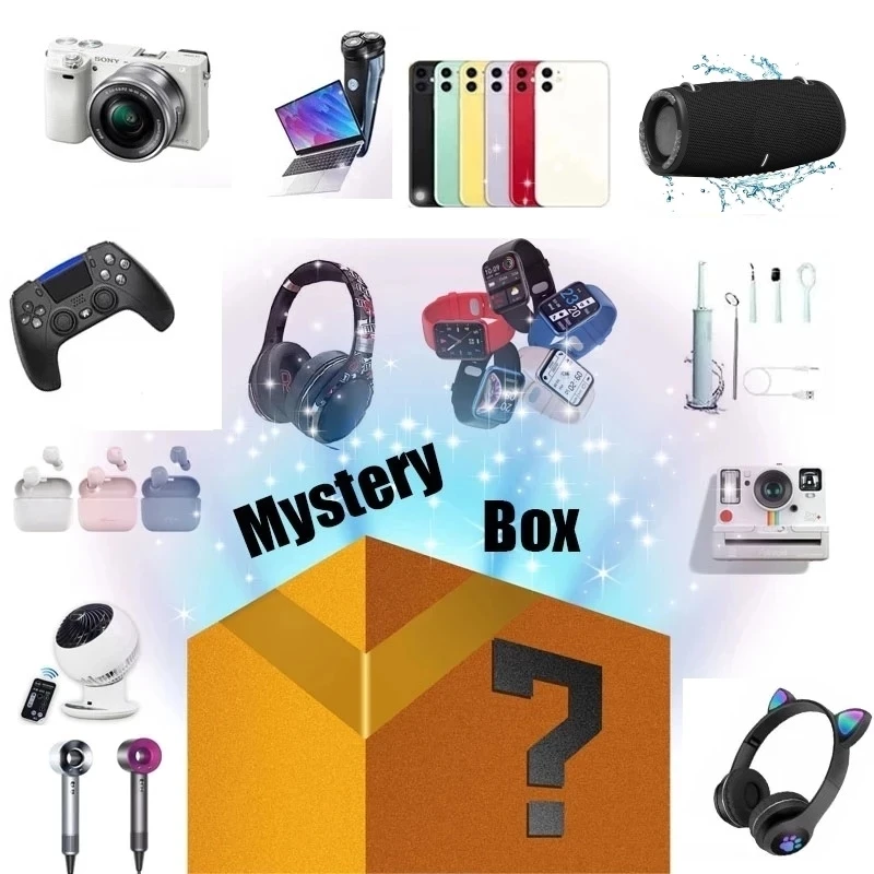 Mobile Phone Lucky Mysterious Gift Box 100% Win A Lottery Pick Up Blind Watch Bluetooth Earphone and Many More Mystery Box. |