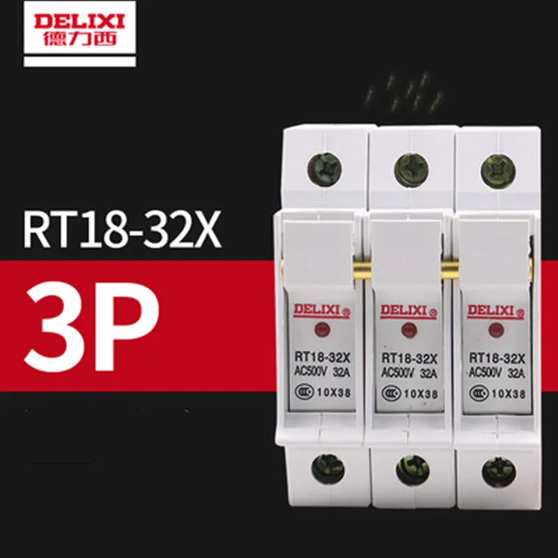 

1PCS 3P Base Fuse Holder RT18-32X with LED indicator light Suitable for 10x38mm cylindrical cap and ceramics Fuse