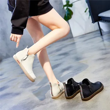 

female 2020 winter new leather boots, female is beef tendon single side zippers soft bottom shoes and cotton shoes