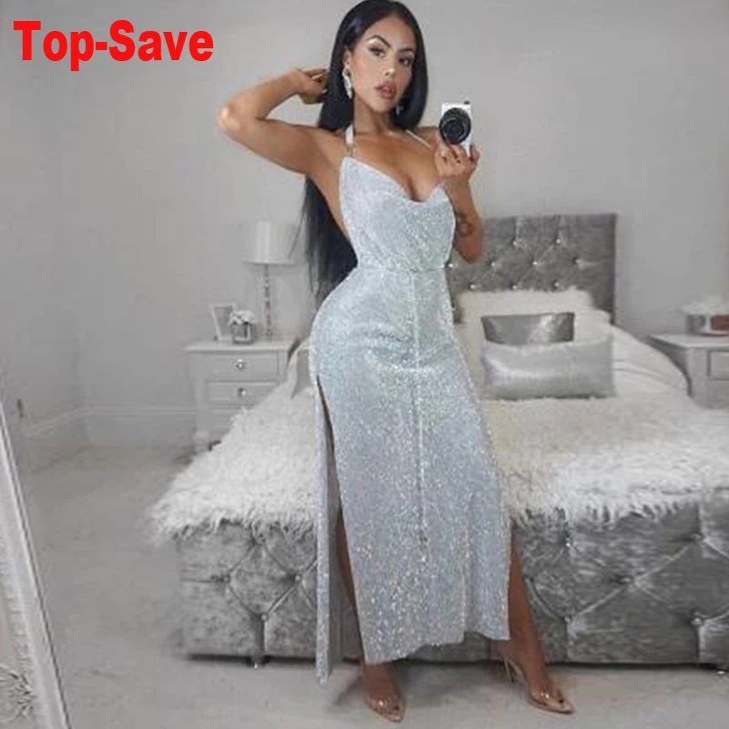 

Женское длинное прозрачное платье стразы на тонких бретельках без рукавов с V-образным вырезом и открытой спиной, элегантное вечернее вечерние до пола