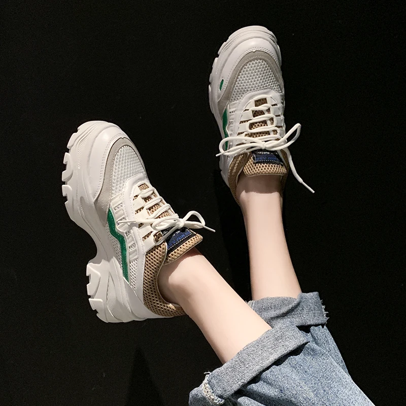 New Autumn Women High Heel sneakers Platform Vintage Chunky Sneakers Women Shoes Casual Shoes Female Designer Basket Femme