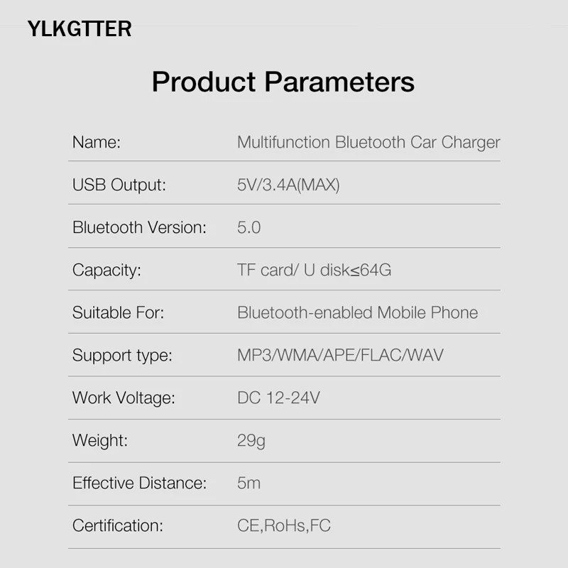 YLKGTTER Bluetooth USB Автомобильное зарядное устройство для IPhone Xiaomi huawei Sumsung Android телефон FM MP3 TF карта светодиодный экран автомобильный комплект