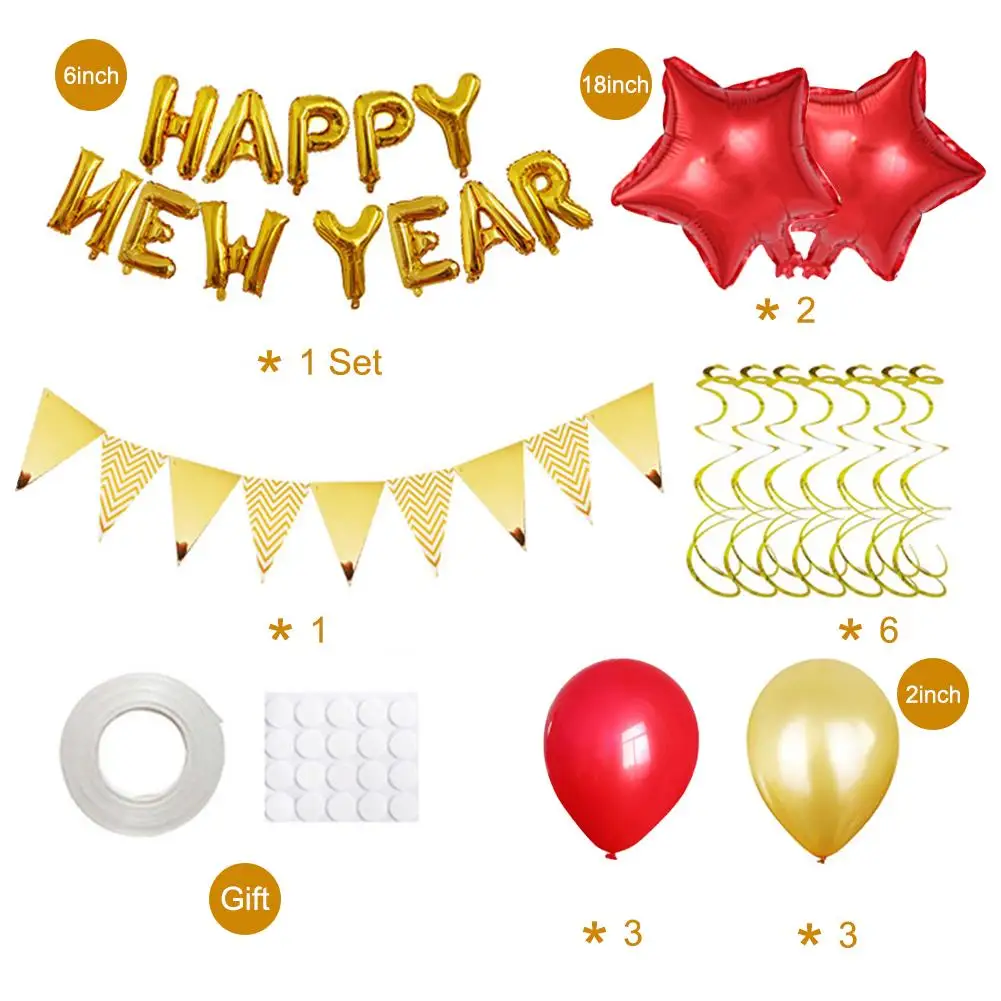 Red Воздушный шар с надписью "Happy new year", плотные латексные шары, Треугольные флаги, набор, новогодние, вечерние украшения для дома - Цвет: Red