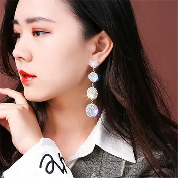 

FYUAN Four Round Crystal Drop Earrings for Women Long Geometric Rhinestone Earrings Fashion Party Jewelry Gifts