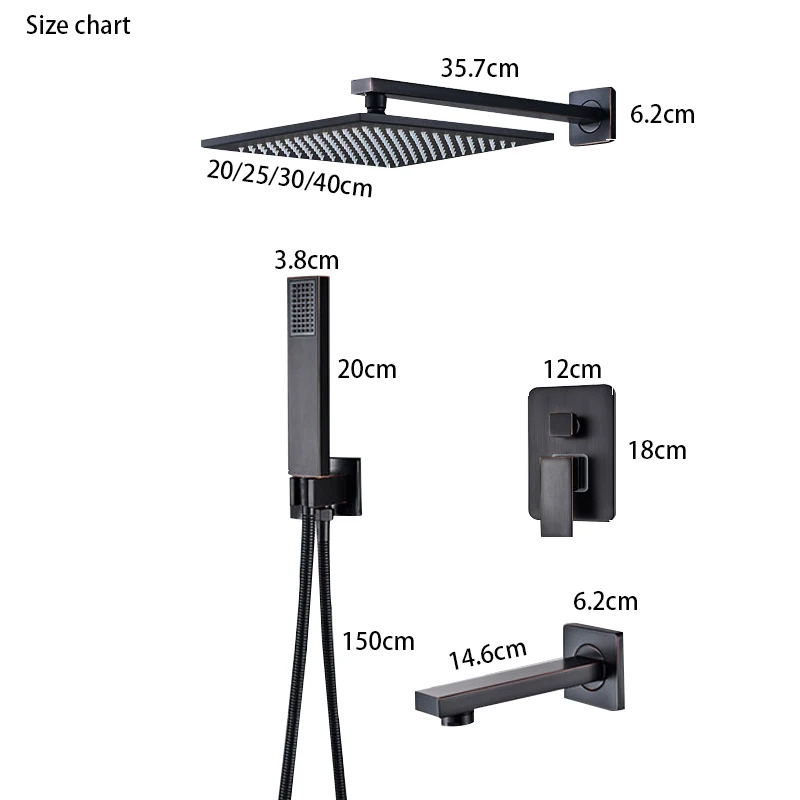 Onyzpily, черный набор для душа, 12 дюймов, скрытая латунная насадка для душа, одиночная ручка, смеситель для ванной, душ, Ru склад