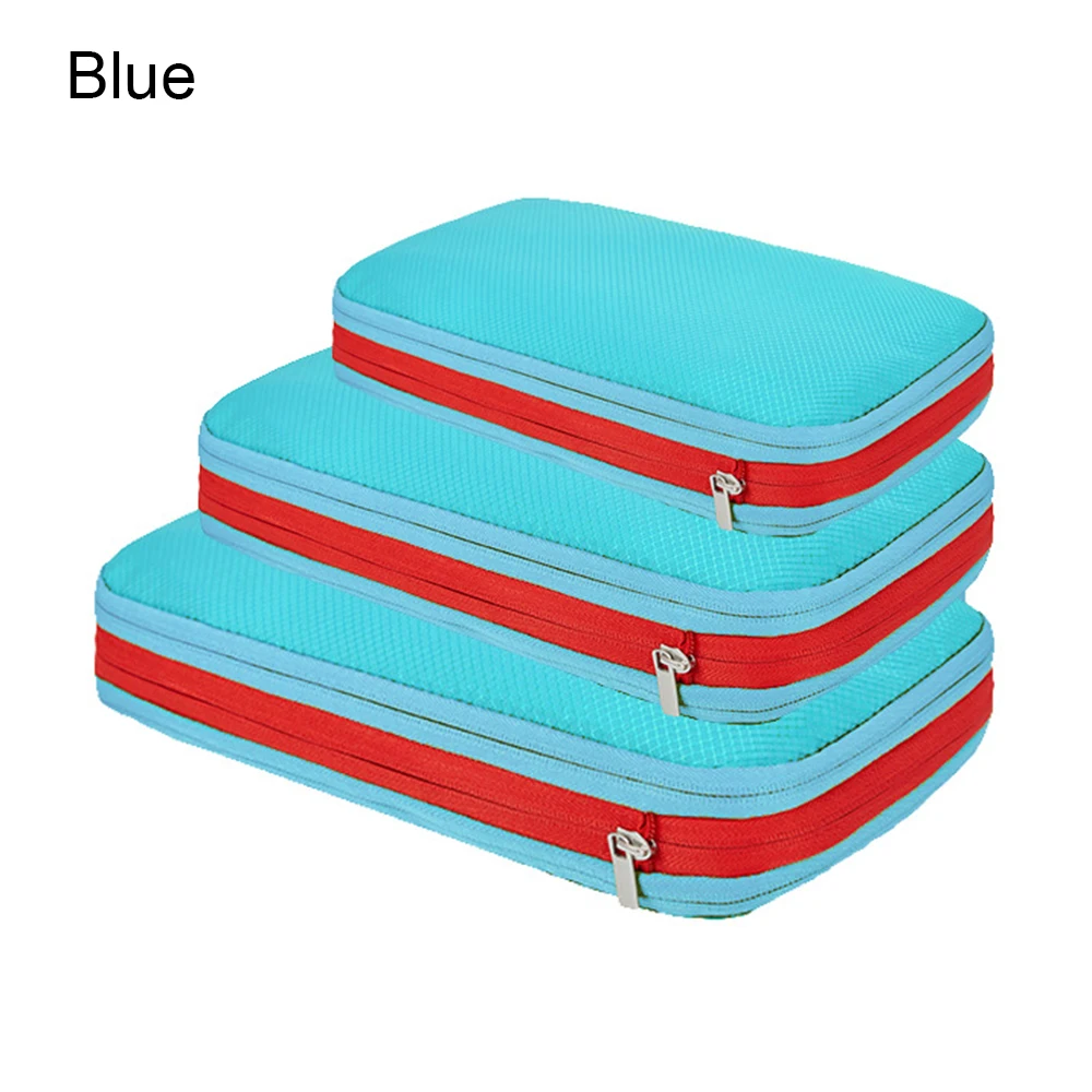 3PCS Set Blue Двухслойная дорожная сумка для хранения складной водонепроницаемый нейлоновый органайзер для багажа компрессионные упаковочные кубики для одежды и обуви - Цвет: 3PCS Set Blue